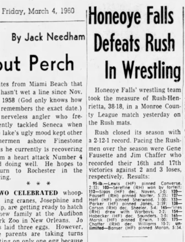 Honeoye Falls Defeats Rush In Wrestling