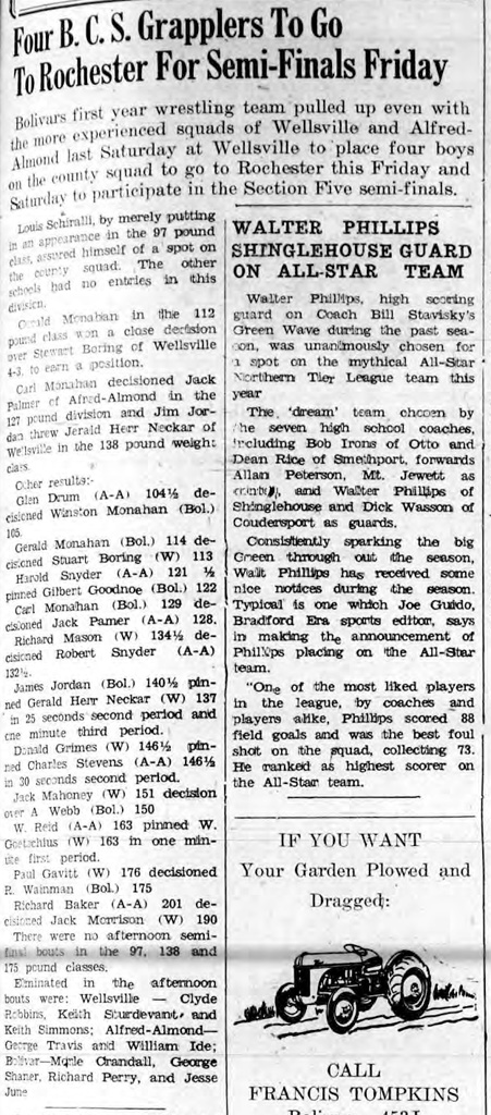 Four B.C.S. Grapplers To Go To Rochester For Semi-Finals Friday