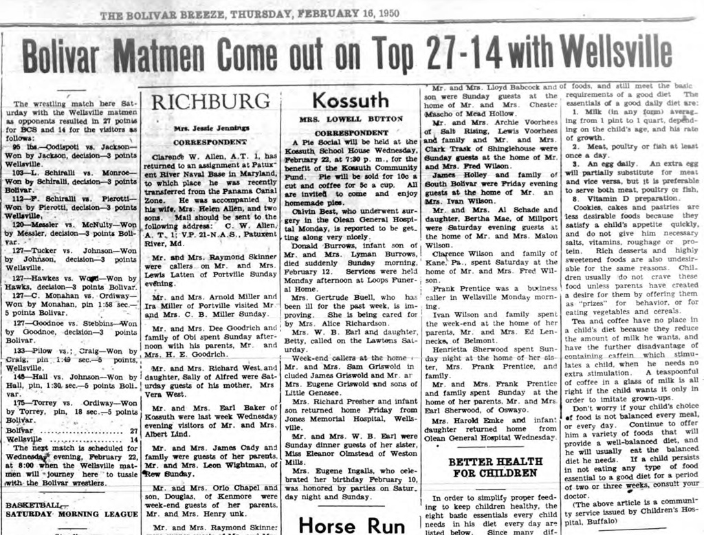 Bolivar Matmen Come out on Top 27-14 with Wellsville