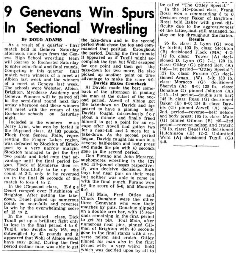 9 Genevans Win Spurs In Sectional Wrestling