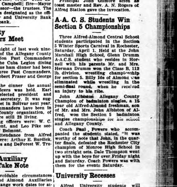 Alfred-Almond Students Win Section 5 Championships