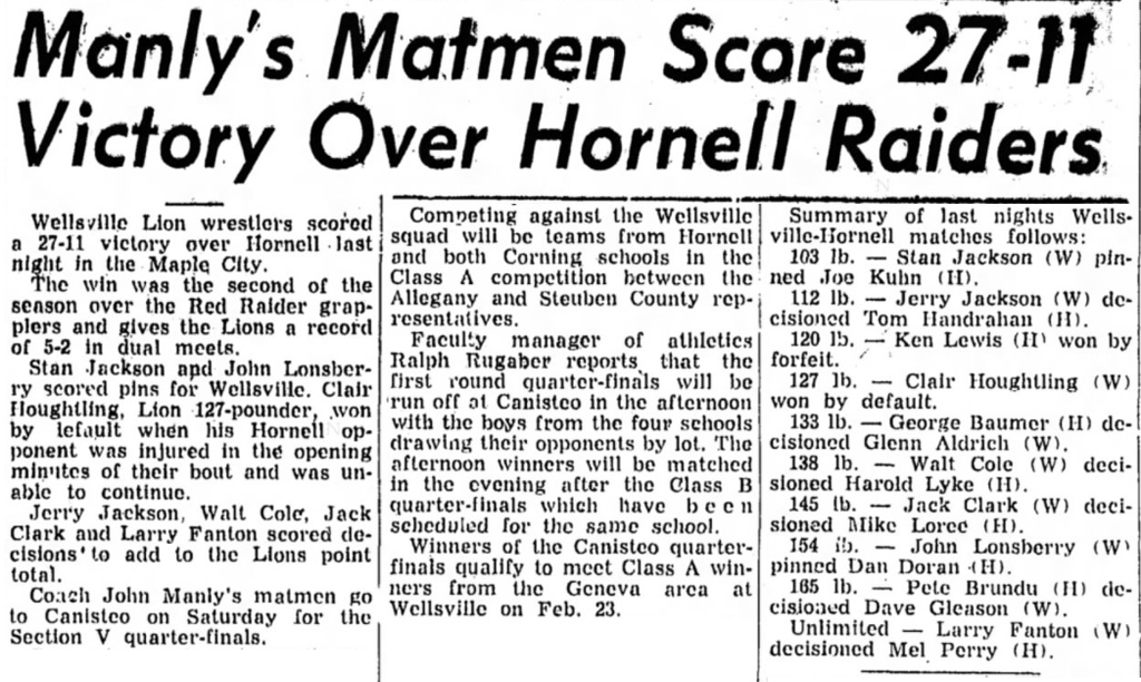 Manleys Matmen Score 27-11 Victory Over Hornell Raiders