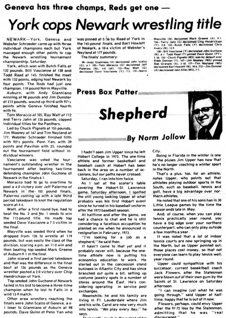 York cops Newark wrestling title; Geneva has three champs, Reds get one