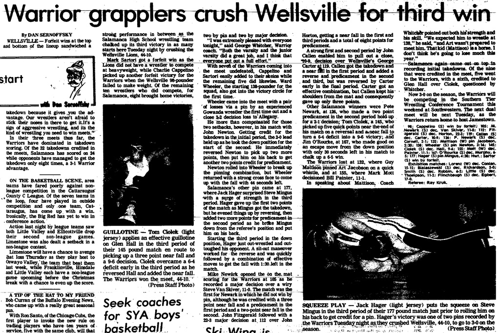 Warrior grapplers crush Wellsville for third win