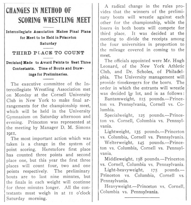 Changes in Method of Scoring Wrestling Meet