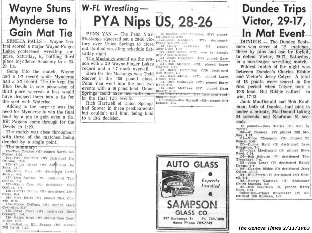 Dundee Trips Victor, 29-17, in Mat Event