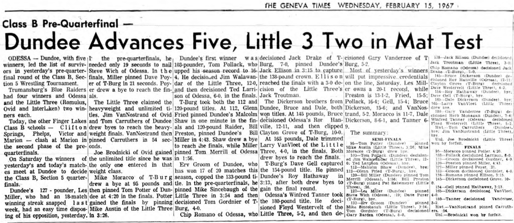 Dundee Advances Five, Little 3 Two in Mat Test