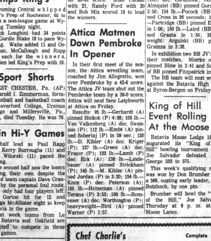 Attica Matmen Down Pembroke In Opener