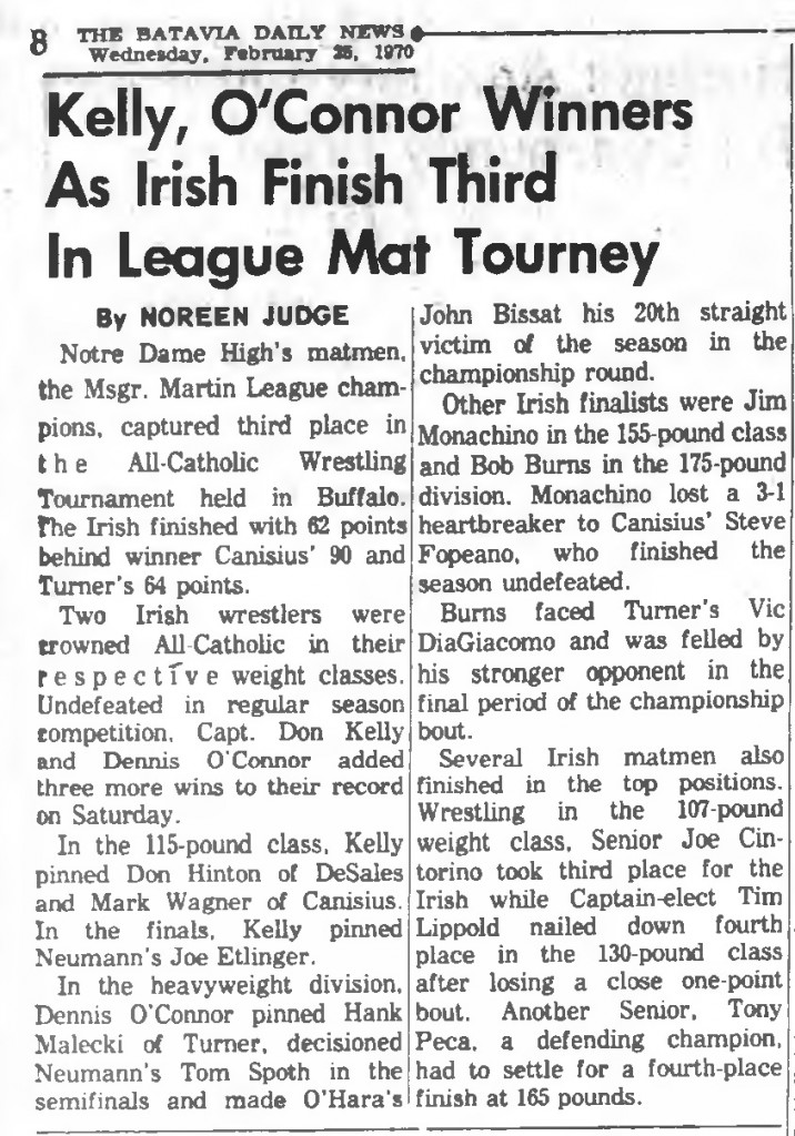 Kelly, O'Connor Winners As Irish Finish Third In League Mat Tourney