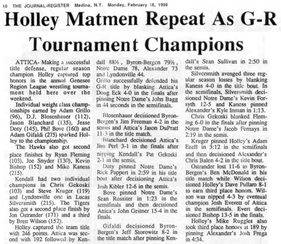 Holley Matmen Repeat as G-R Tournament Champions