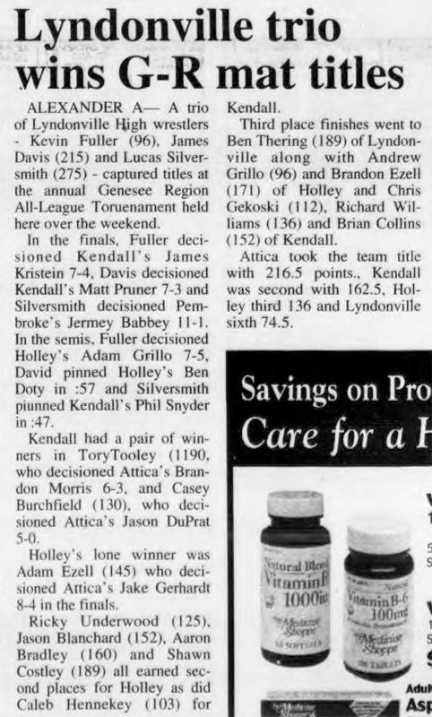 Lyndonville trio wins G-R mat titles