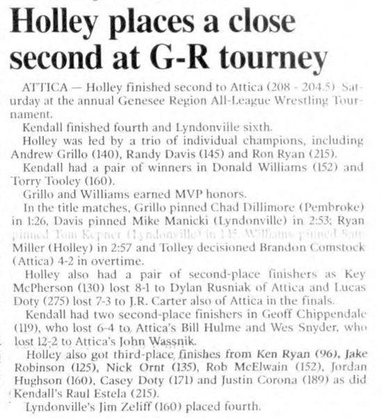 Holley places a close second at G-R tourney