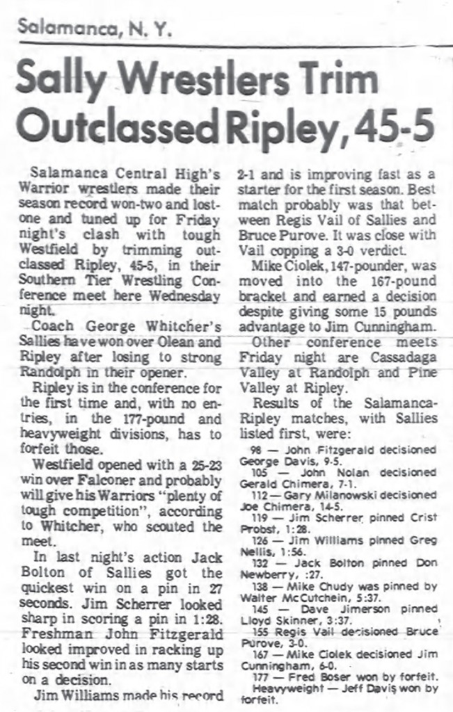 Sally Wrestlers Trim Outclassed Ripley, 45-5