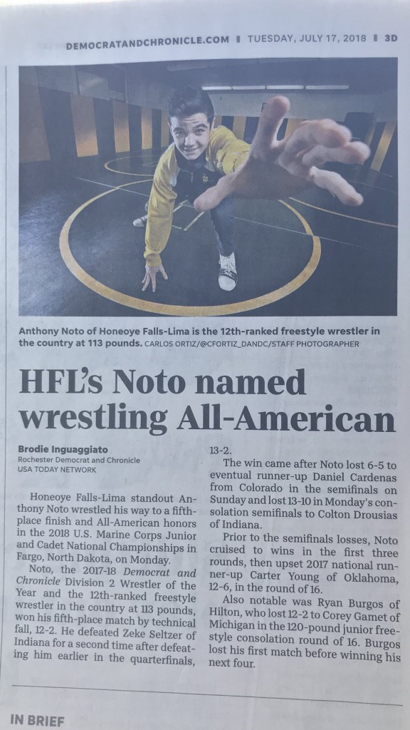 HFL's Noto named wrestling All-American