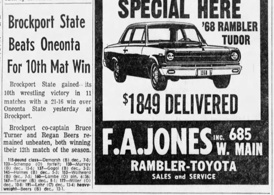 Brockport State Beats Oneonta for 10th Mat Win