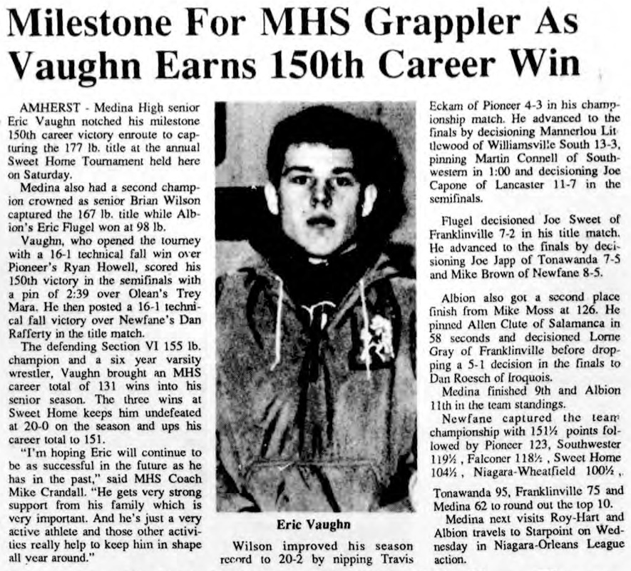 Milestone for Medina Grapplers as Vaughn Earns 150th Career Win