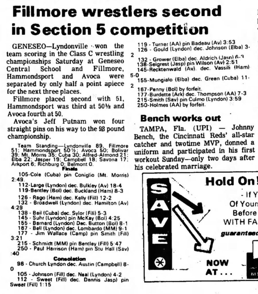 Fillmore wrestlers second in Section 5 competition
