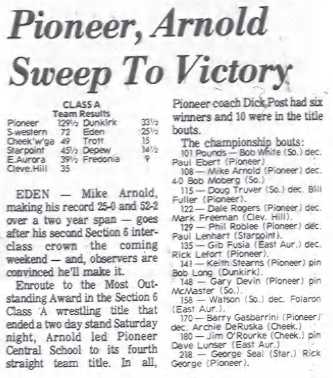 Pioneer, Arnold Sweep To Victory