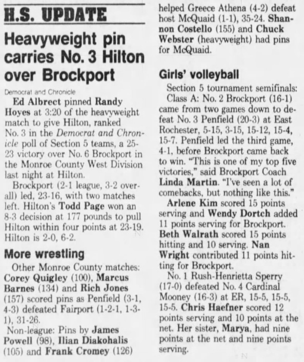 Heavyweight pin carries No. 3 Hilton over Brockport