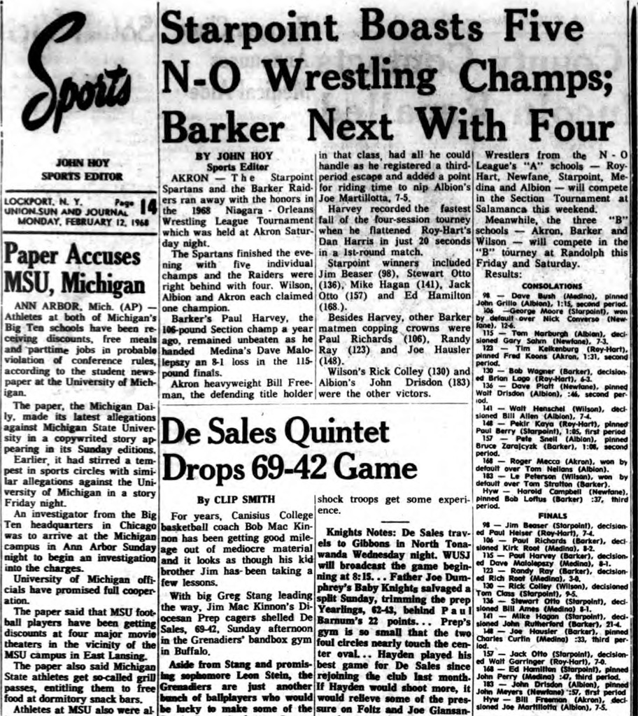 Starpoint Boasts Five N-O Wrestling Champs; Barker Next With Four