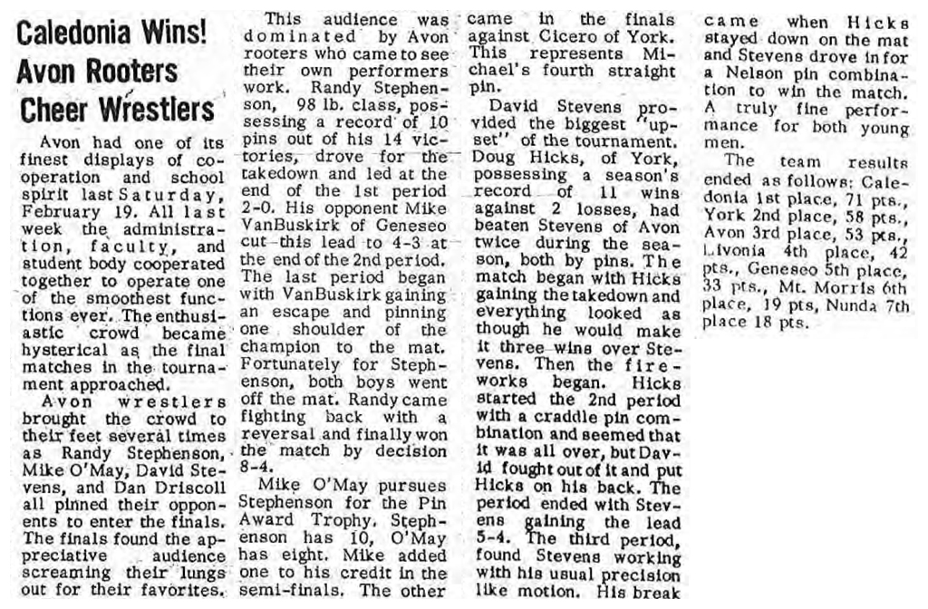 Caledonia Wins! Avon Roosters Cheer Wrestlers
