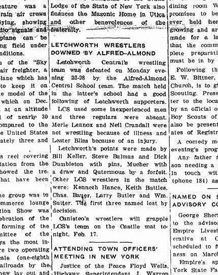 Letchworth Wrestlers Downed by Alfred-Almond