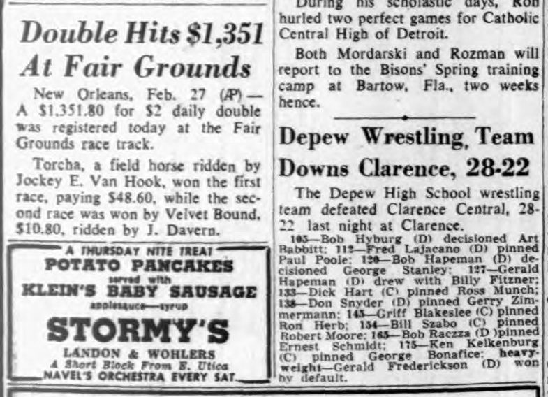 Depew Wrestling Team Downs Clarence, 28-22