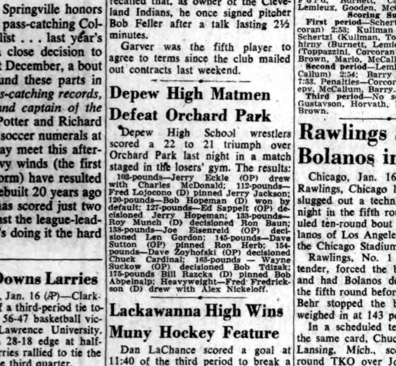 Depew High Matmen Defeat Orchard Park