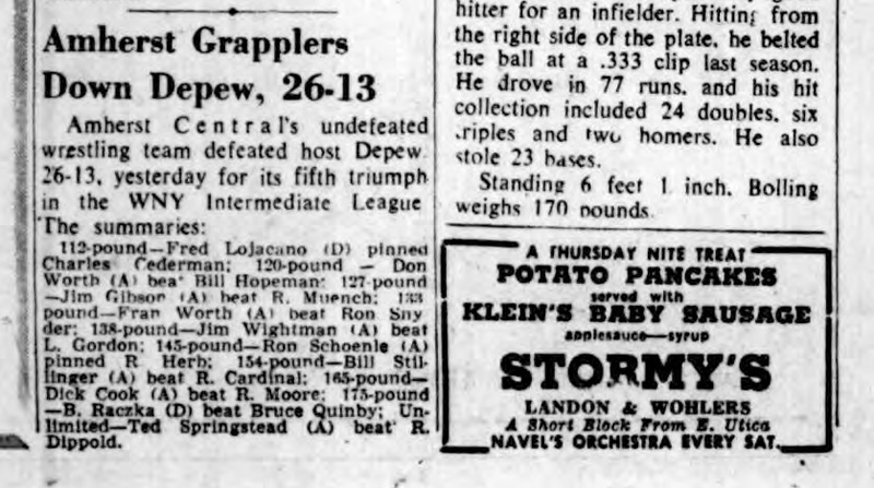 Amherst Grapplers Down Depew, 26-13