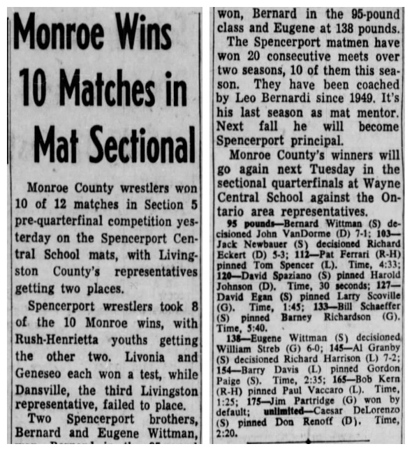Monroe Wins 10 Matches in Mat Sectional