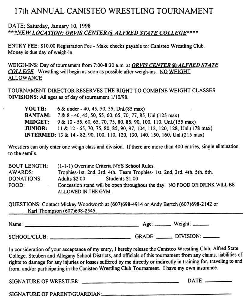 17th Annual Canisteo Youth Wrestling Tournament