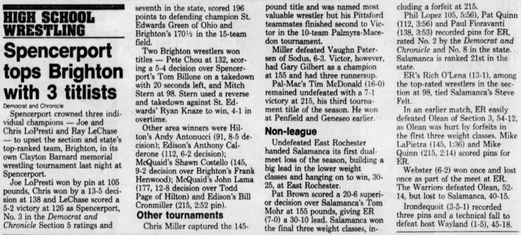 Spencerport tops Brighton with 3 titlists