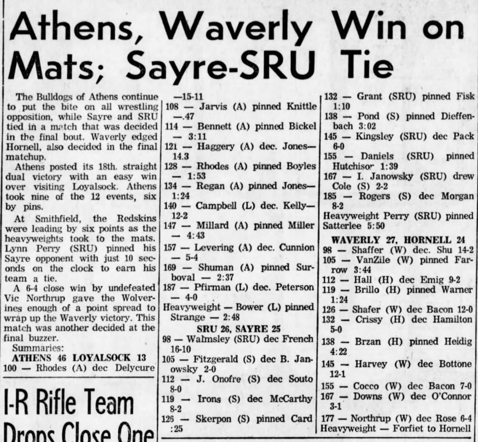 Athens, Waverly Win on Mats