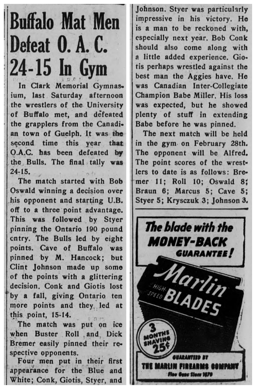 Buffalo Mat Men Defeat O.A.C. 25-15 In Gym