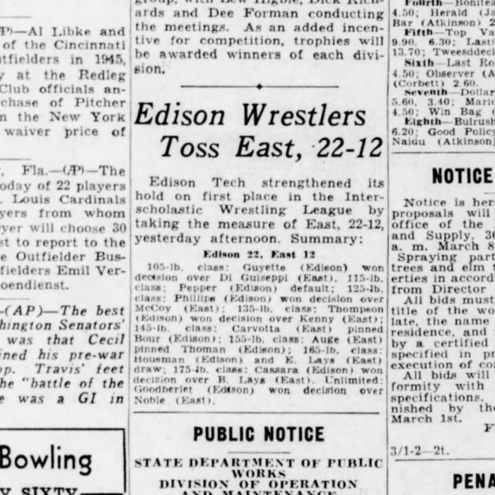 Edison Wrestlers Toss East, 22-12