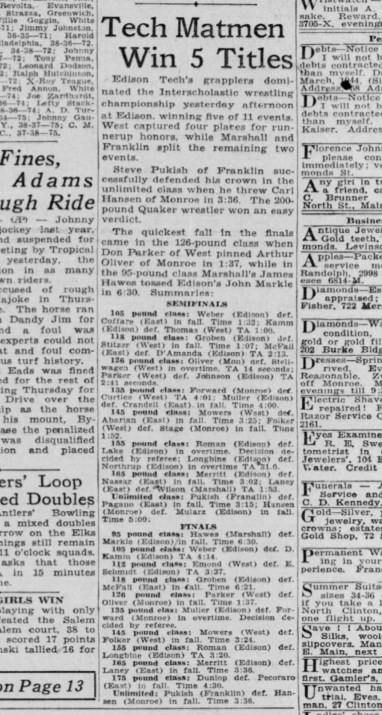 Tech Matmen Win 5 Titles