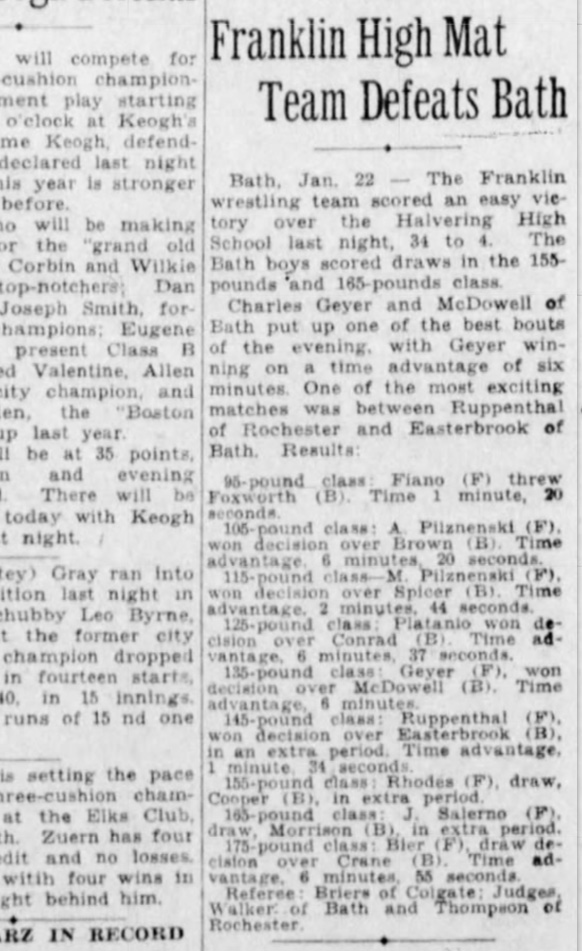 Franklin High Mat Team Defeats Bath