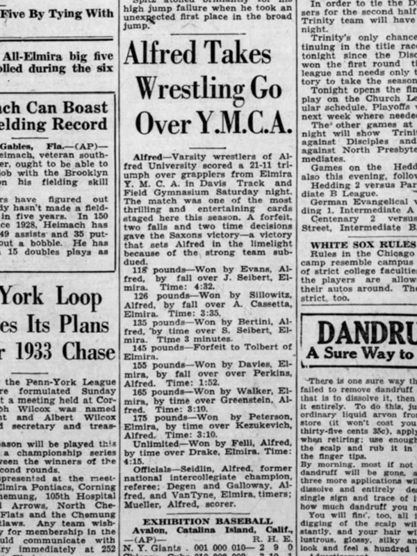 Alfred Takes Wrestling Go Over Y.M.C.A.