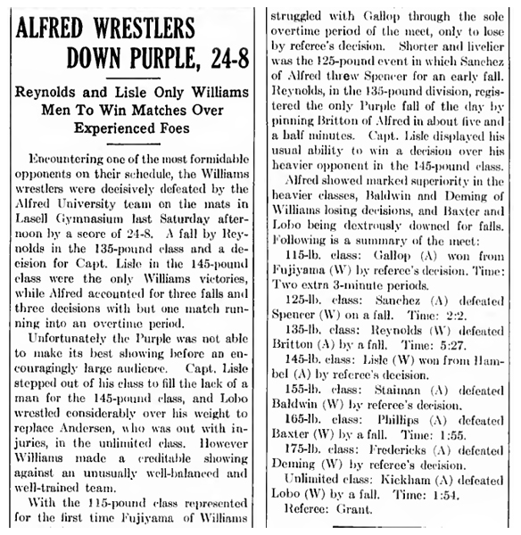 Alfred Wrestlers Down Purple, 24-8