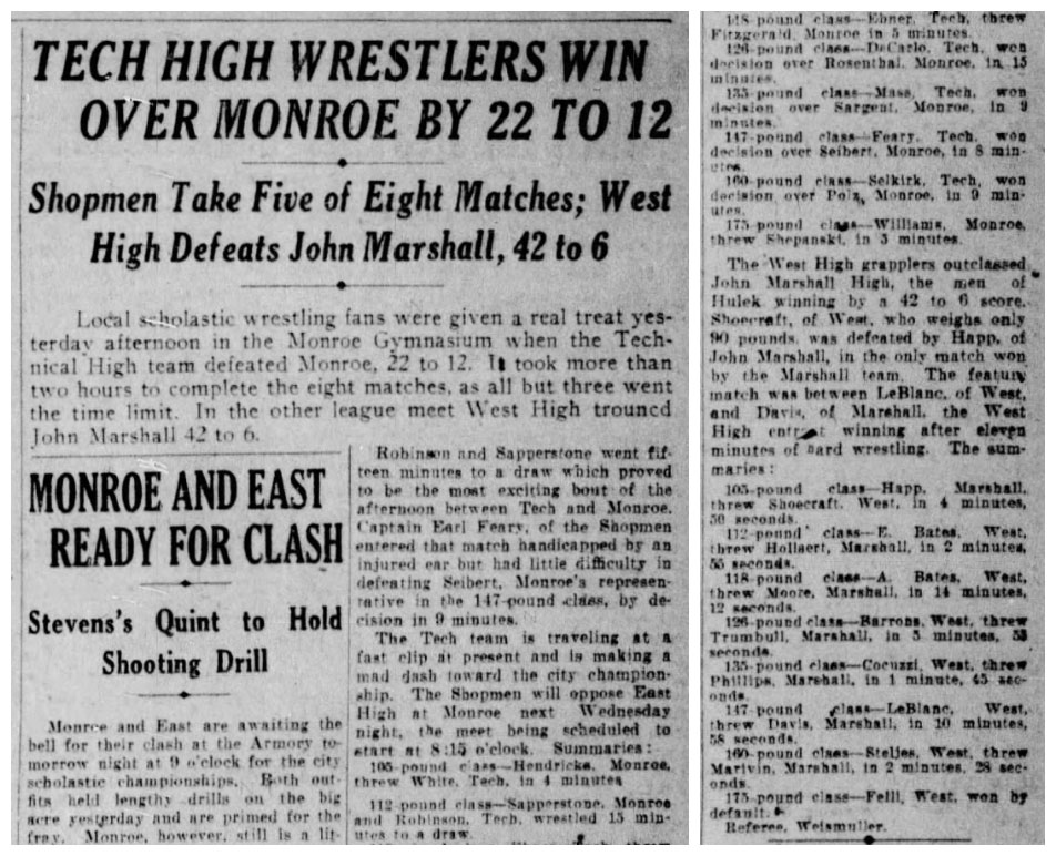 Tech High Wrestlers Win Over Monroe by 22 to 12