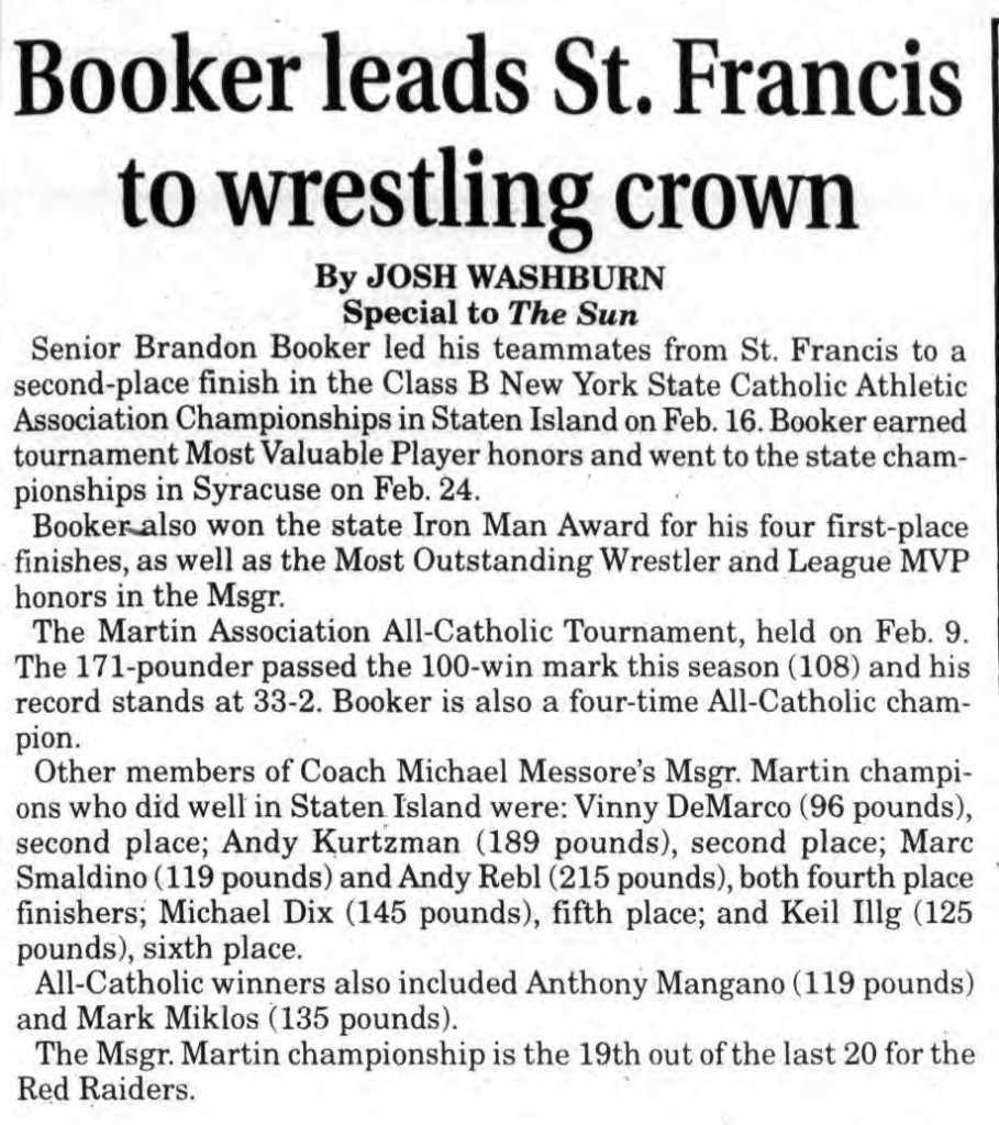 Booker leads St. Francis to wrestling crown