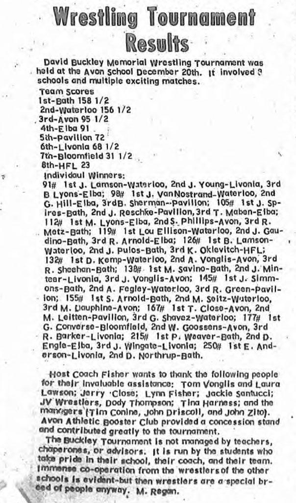 Wrestling Tournament Results