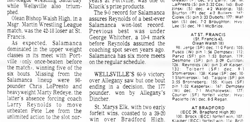 St. Francis 42, Olean Walsh 18