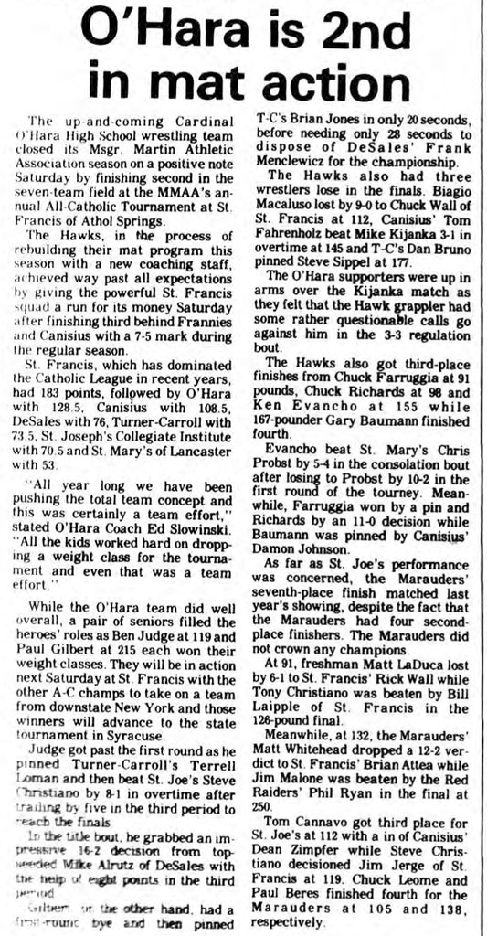 O'Hara is 2nd in mat action