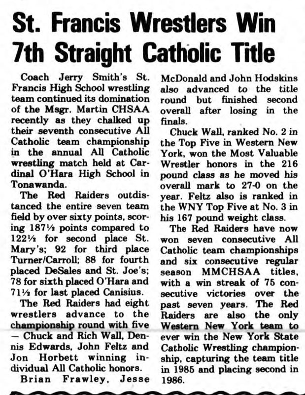 St. Francis Wrestlers Win 7th Straight Catholic Title