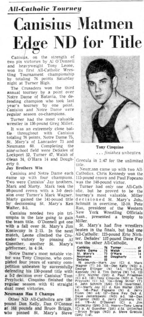 Canisius Matmen Edge Notre Dame for Title