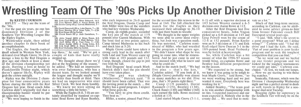 Wrestling Team Of The '90s Picks Up Another Division 2 Title