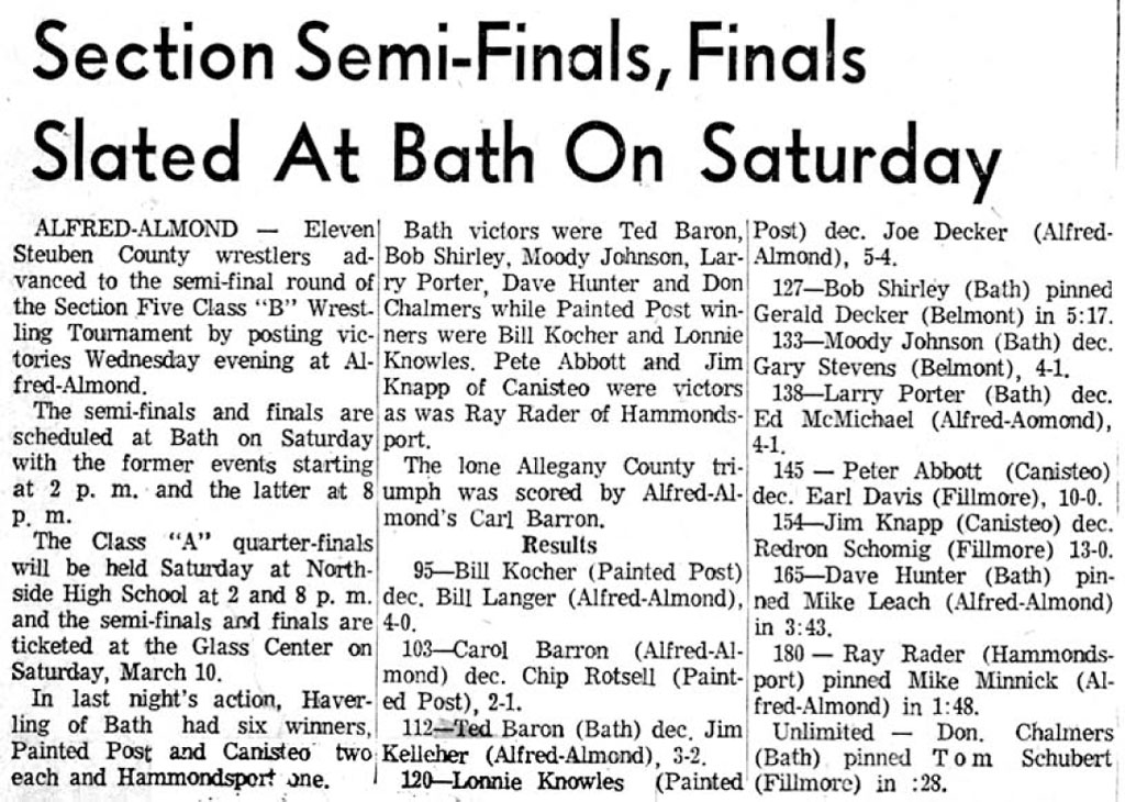 Section Semi-Finals, Finals Slated At Bath On Saturday