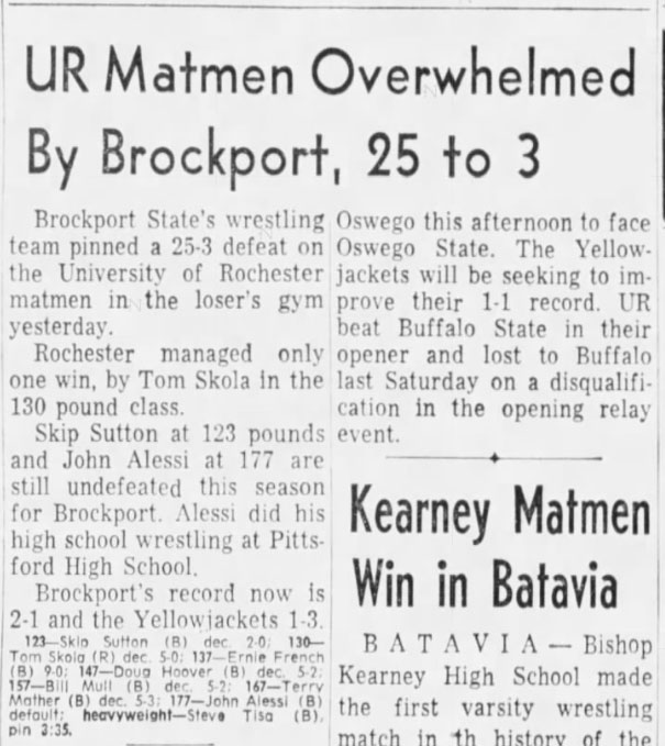 UR Matmen Overwhelmed By Brockport, 25 to 3