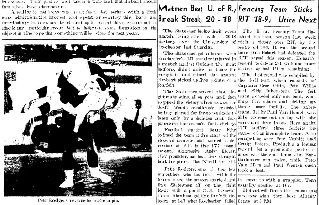 Matmen Beat U. of R.; Break Streak, 20-18